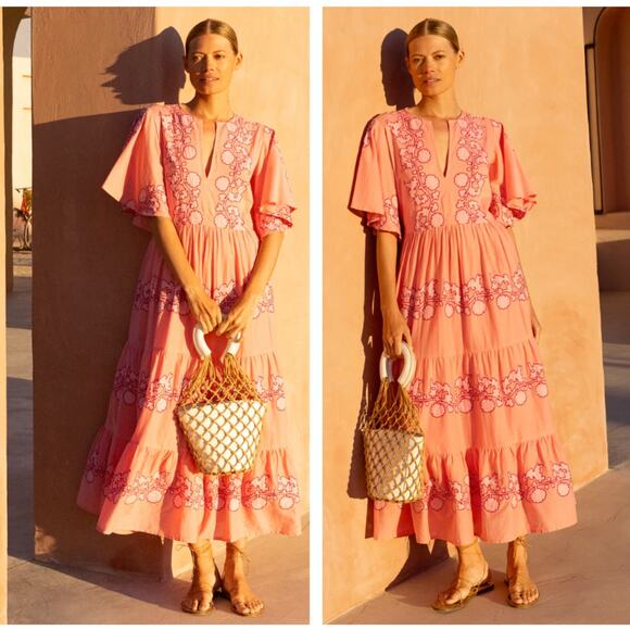 OLIPHANT Flirty V-Neck Maxi Dress Tangier Pink Sz XL NWT $398 {N41} - Picture 3 of 6